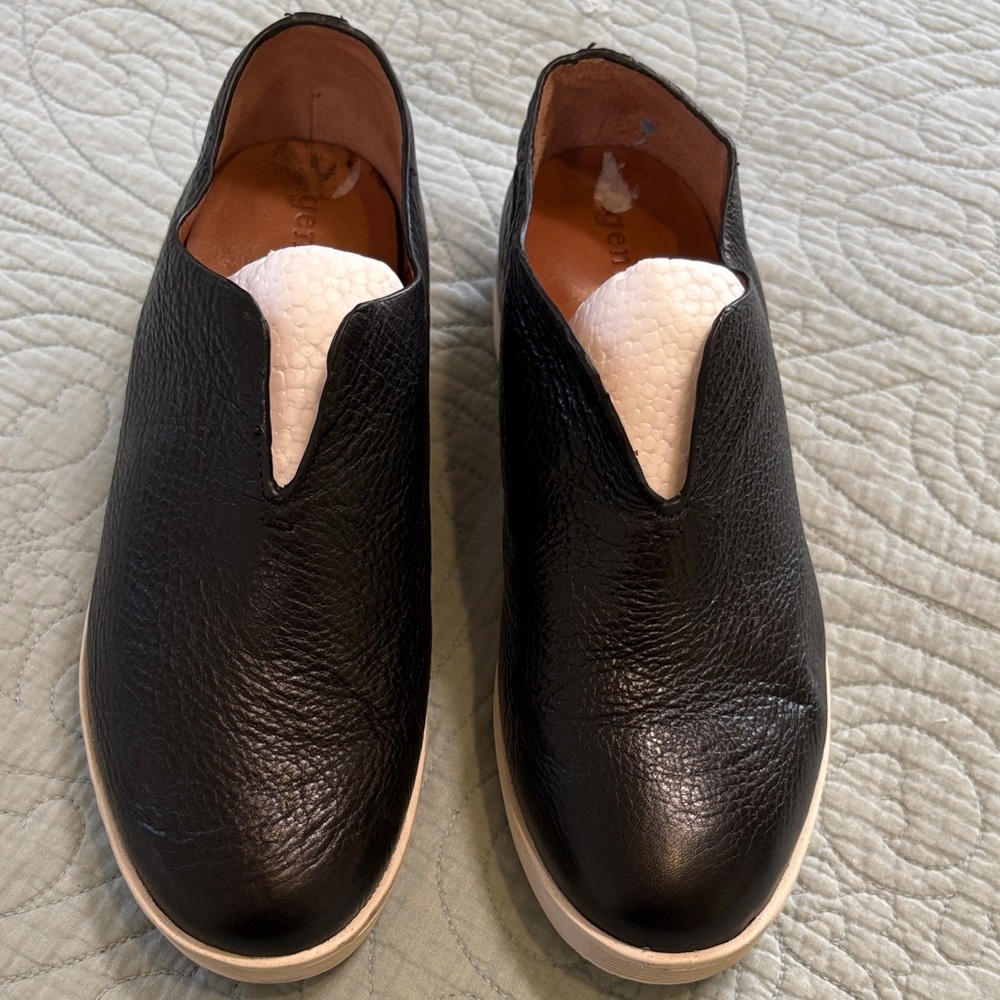 Women’s Black Slip-On Leather Sneakers with White Sole